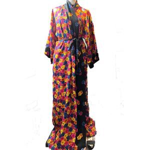 Vintage 80s Christian Dior Lingerie Floral Kimono Robe Medium